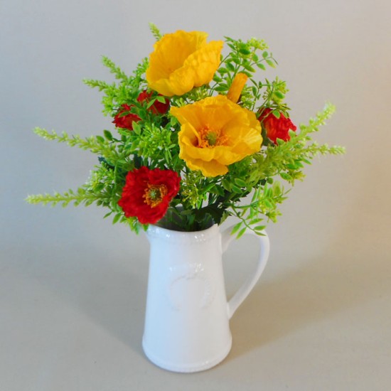 Artificial Flower Arrangements Mixed Poppies in White Jug